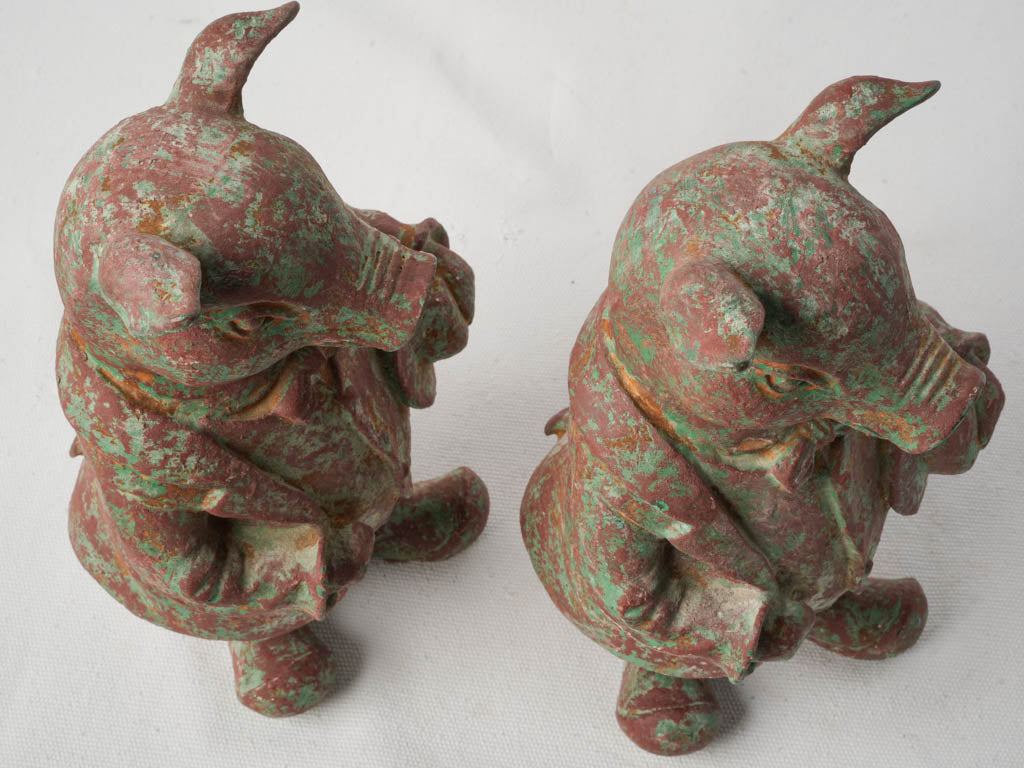 Pair of Cast Iron Dressed Pig Figurines - 10¼"