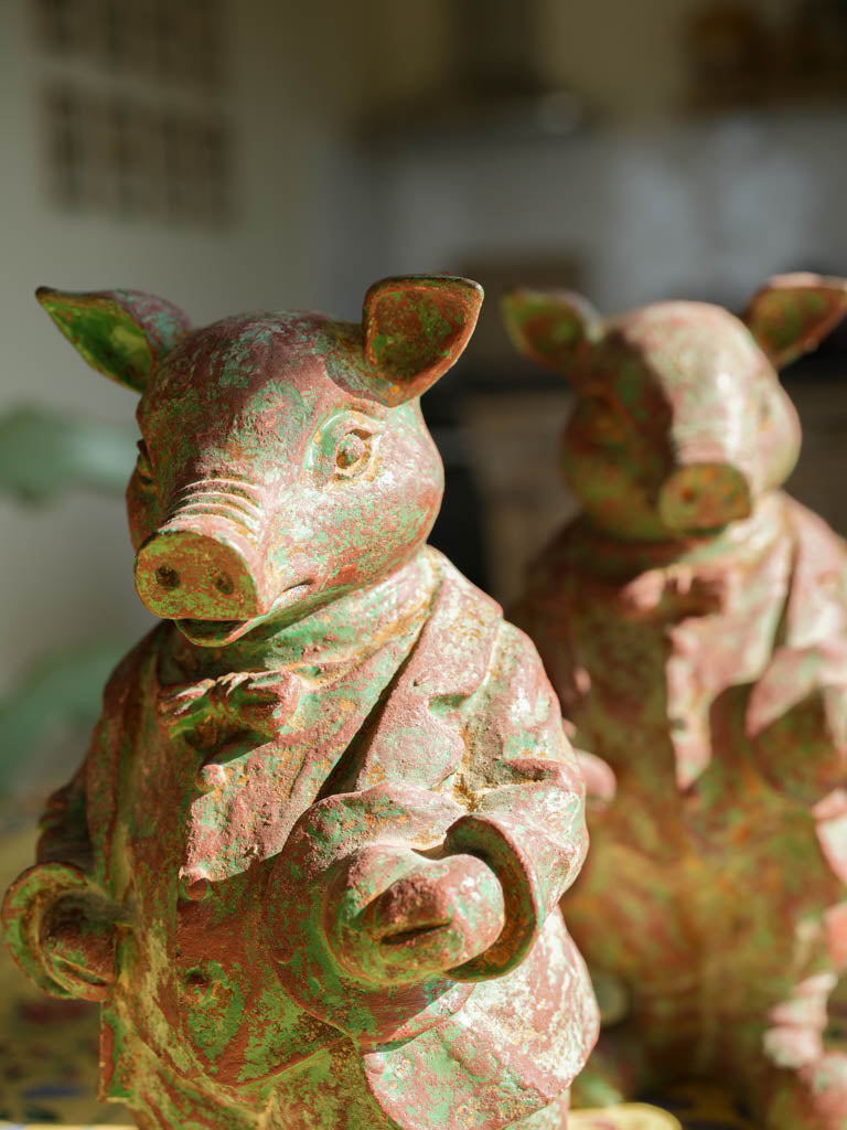 Pair of Cast Iron Dressed Pig Figurines - 10¼"