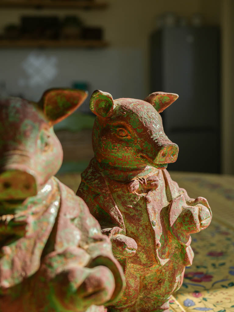 Pair of Cast Iron Dressed Pig Figurines - 10¼"
