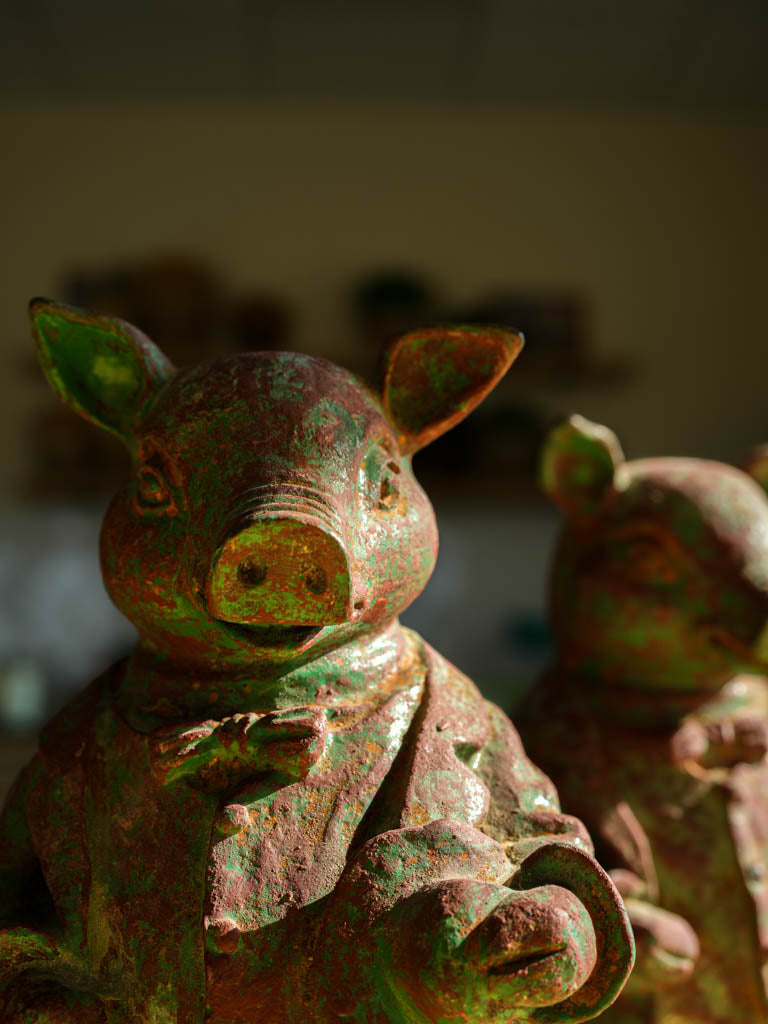 Pair of Cast Iron Dressed Pig Figurines - 10¼"