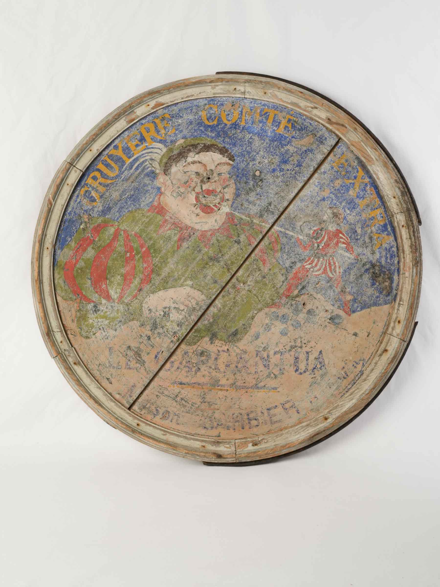 Large Antique French “Le Gargantua” Cheese Advertising Sign, Early 20th Century - 31½"