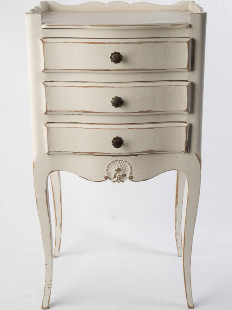 Distressed white Louis XV nightstand