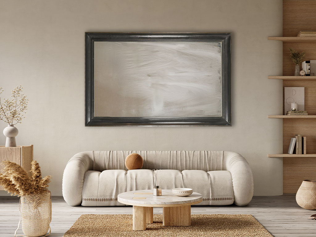 Luxurious, lacquered black wood mirror