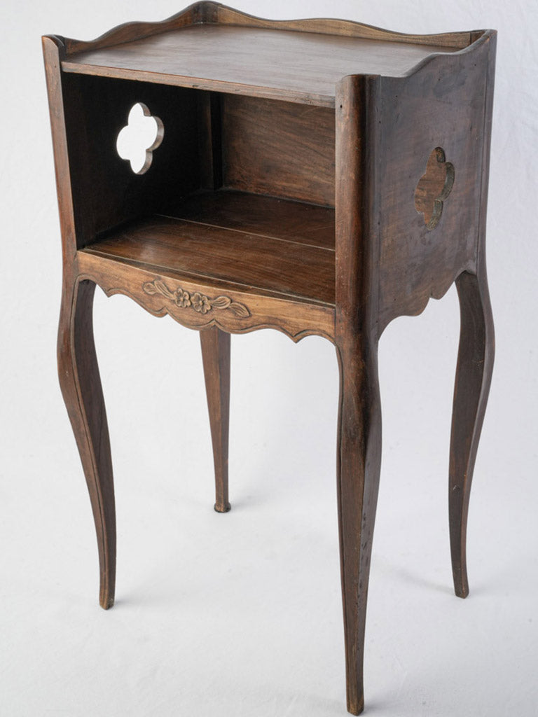 Early 20th Century Louis XV Style Walnut Bedside Table w/ Quatrefoil Cutouts - 29½" x 17"