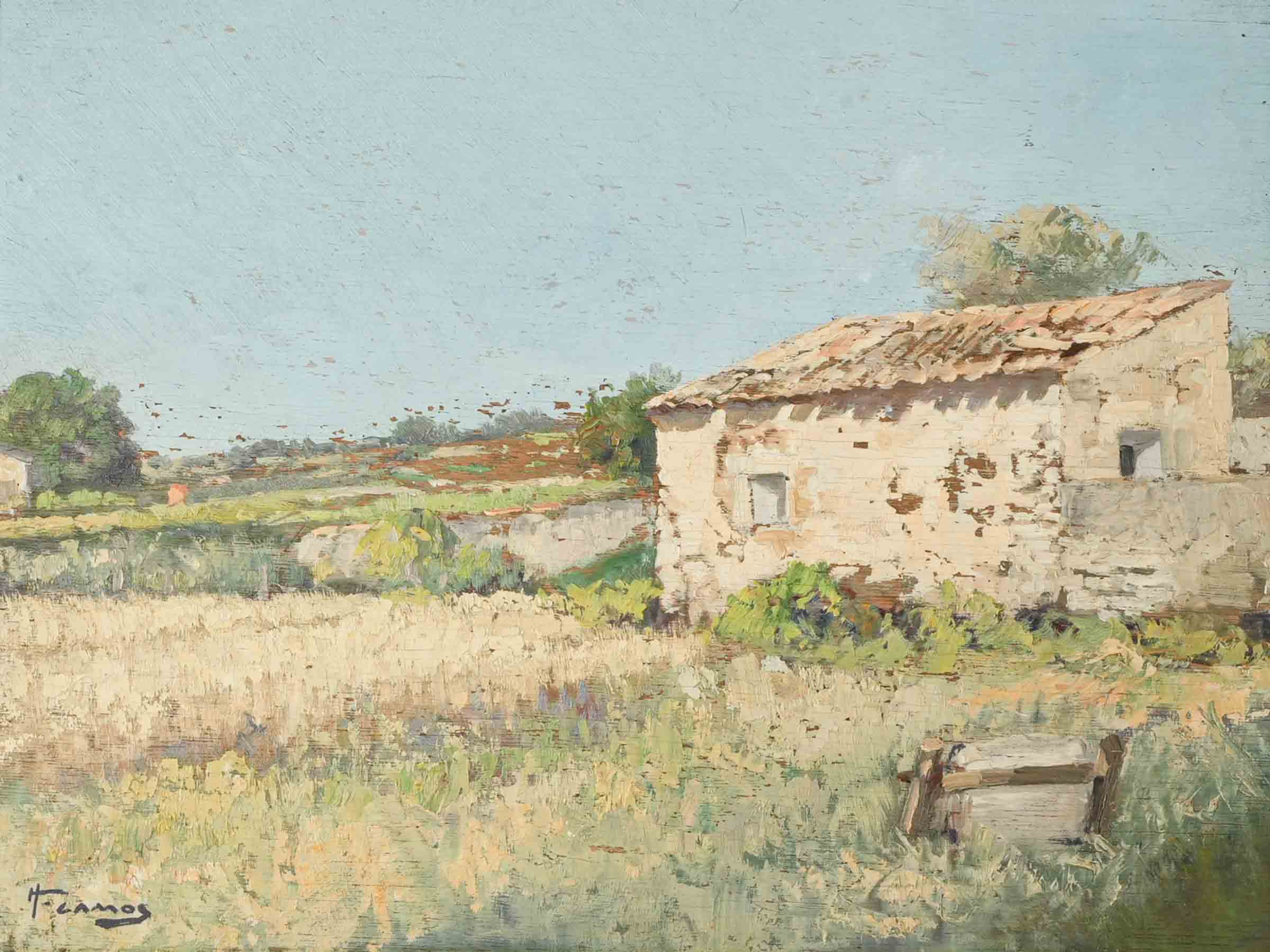 Mid-20th-Century French Oil on Panel -Provençal Landscape by Honoré Camos - 17¾" x 20½"