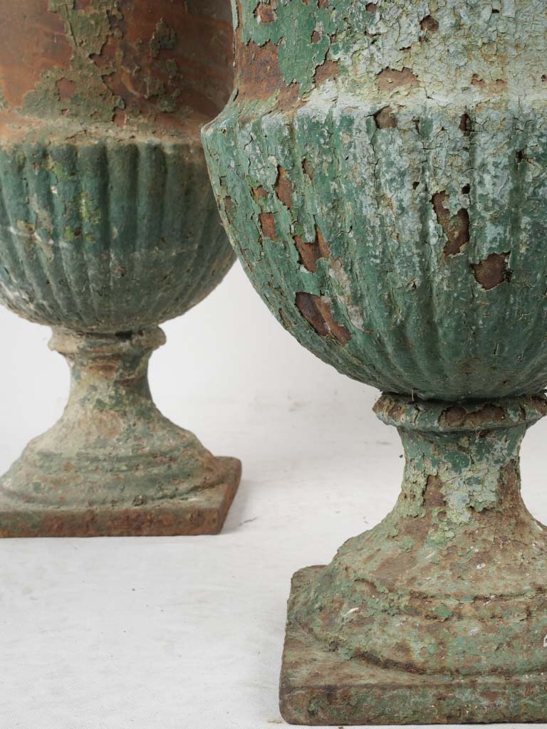 Vintage French urns, aged patina