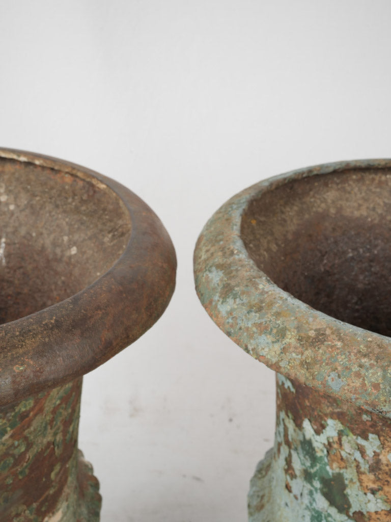 Aged French garden urns, weathered