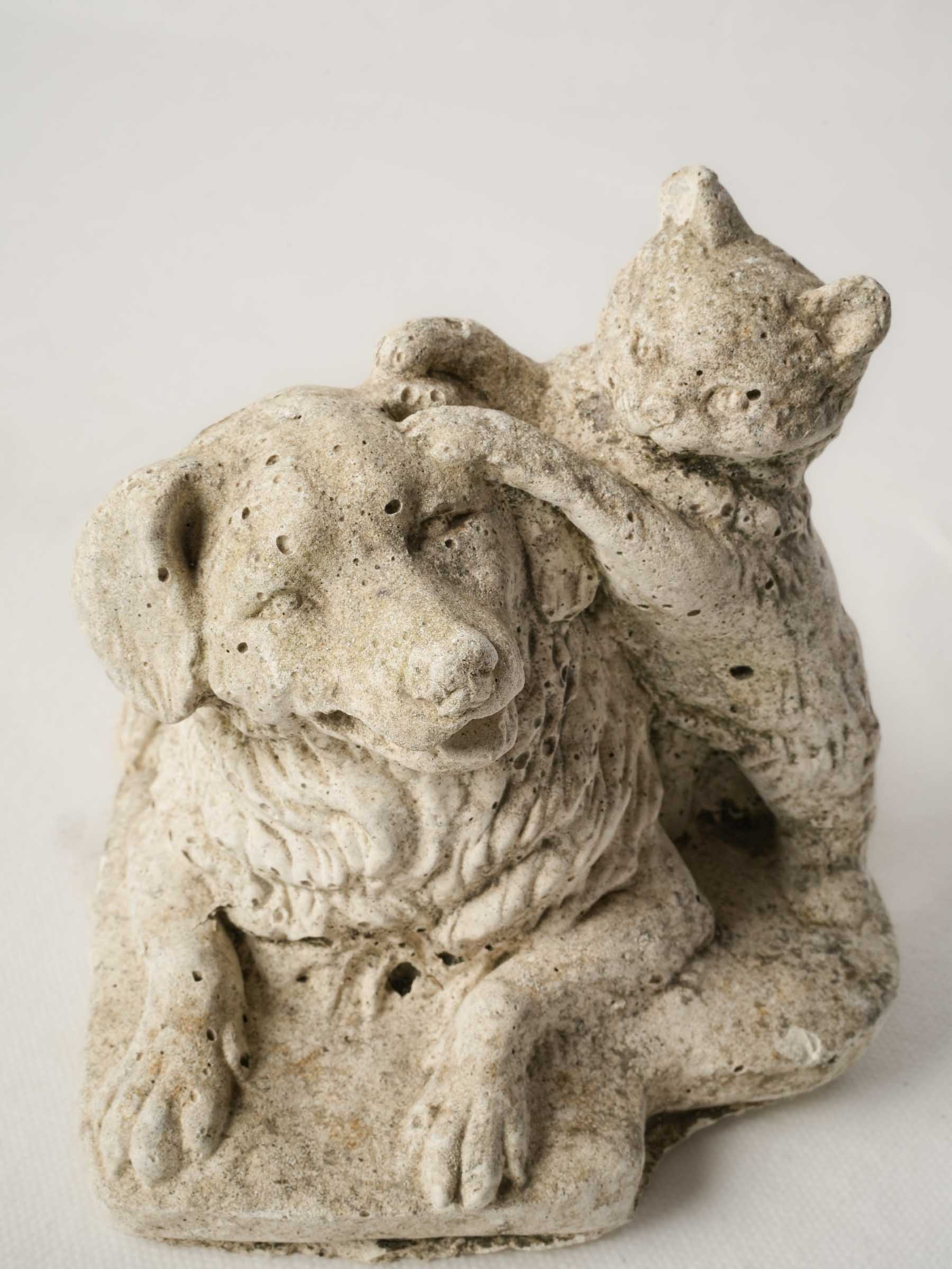 Petite French Cat and Dog Vintage Garden Ornament in Concrete - 6¼"