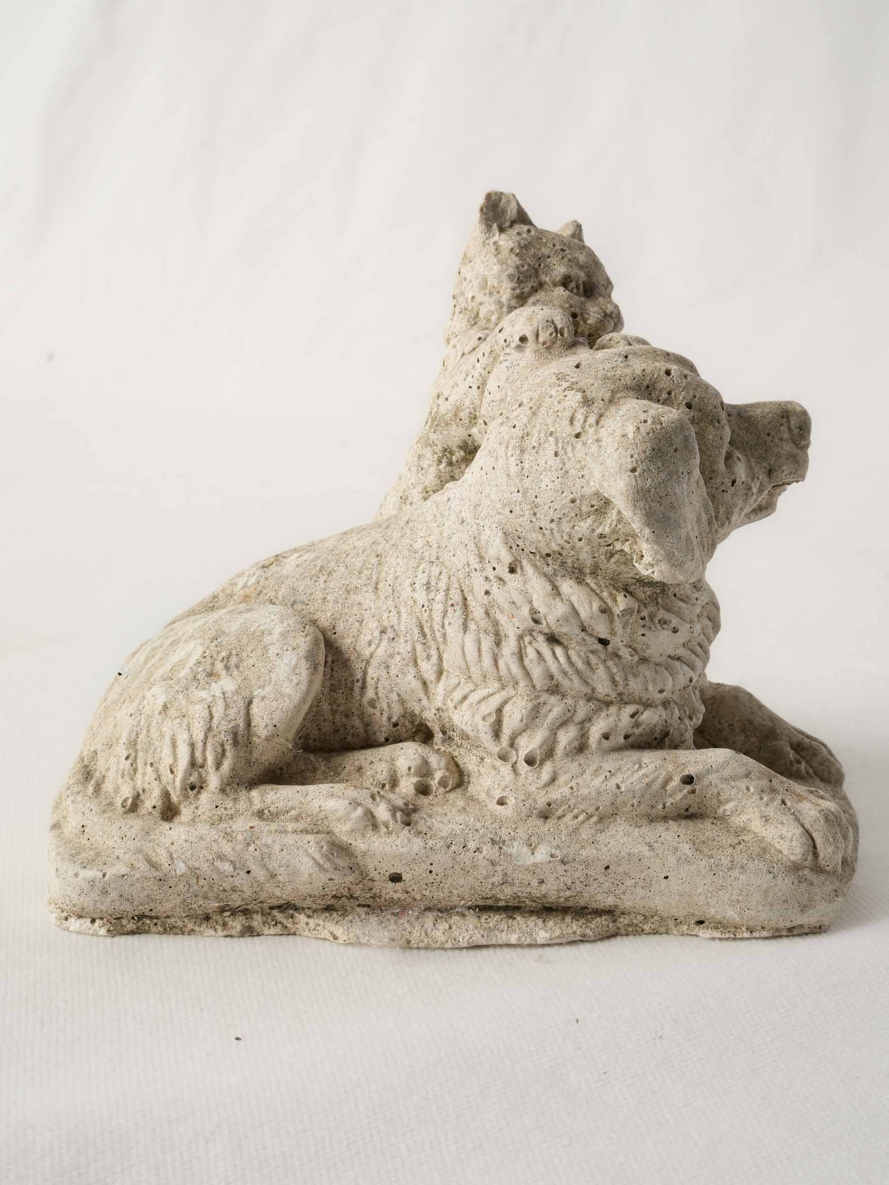 Petite French Cat and Dog Vintage Garden Ornament in Concrete - 6¼"
