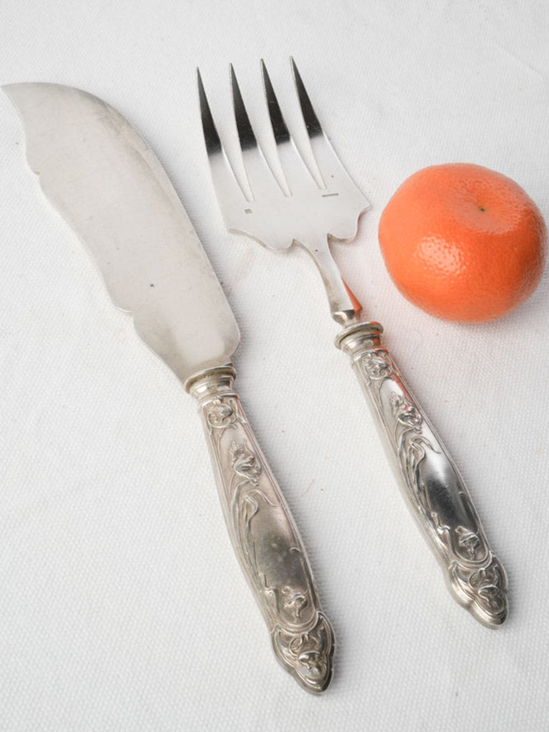 Circa 1900 French Art Nouveau Silver Plated Fish Serving Set