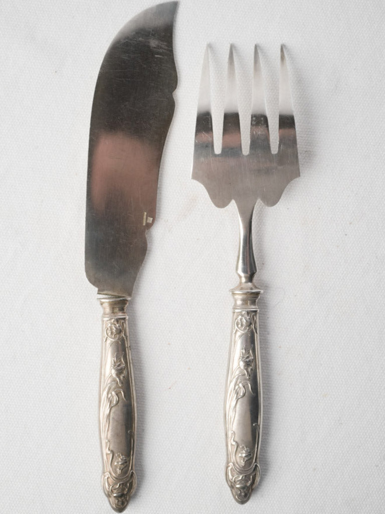 Circa 1900 French Art Nouveau Silver Plated Fish Serving Set