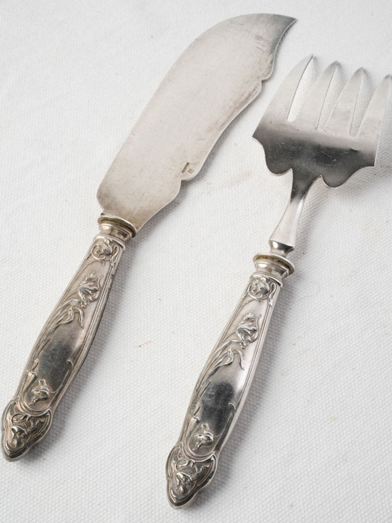 Circa 1900 French Art Nouveau Silver Plated Fish Serving Set