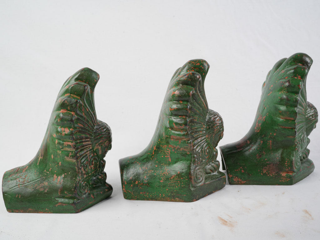 Worn green architectural accents