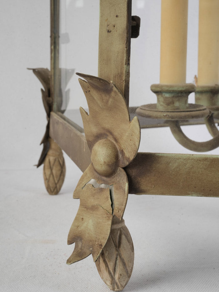 Sculptural Pair of Vintage Wrought Iron Lanterns in Sage Green - 44" x 20½"