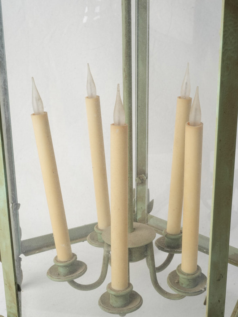 Sculptural Pair of Vintage Wrought Iron Lanterns in Sage Green - 44" x 20½"