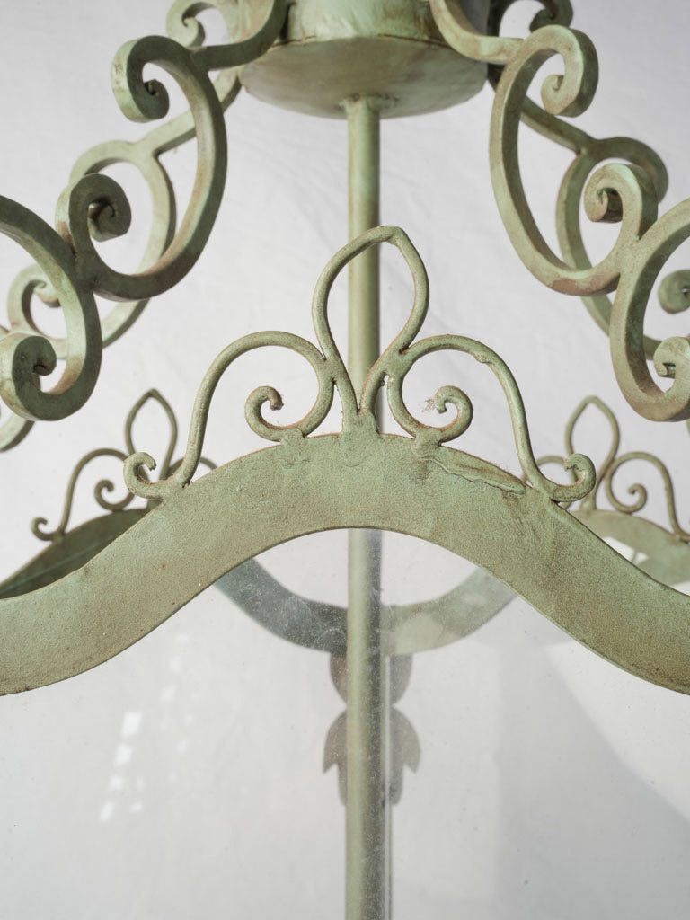 Sculptural Pair of Vintage Wrought Iron Lanterns in Sage Green - 44" x 20½"