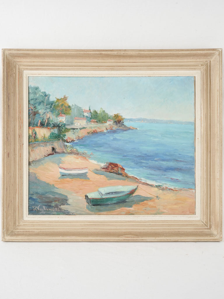 Vintage oil painting coastal landscape