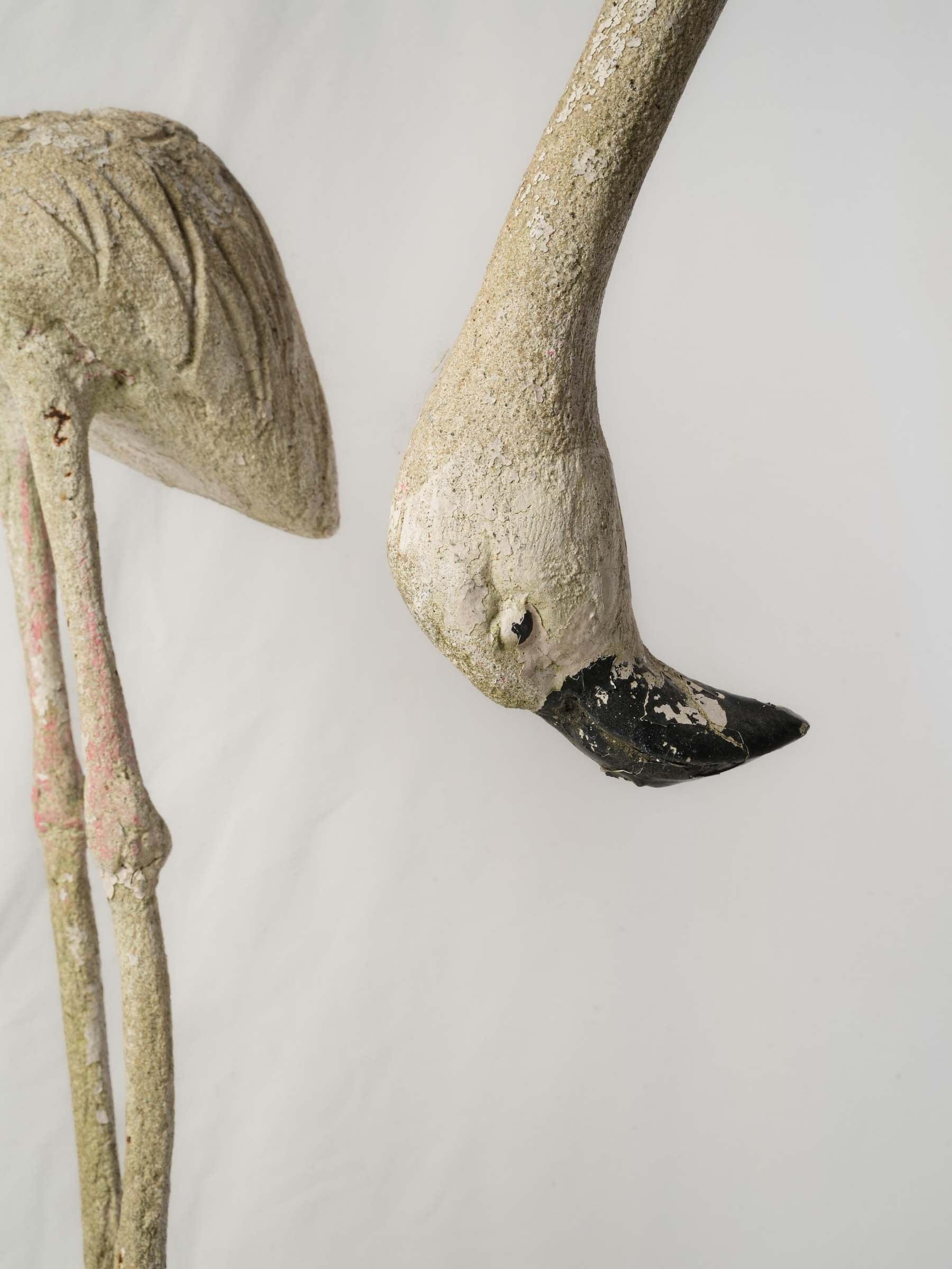 Pair of Tall Mid-Century French Concrete Flamingo Garden Statues
