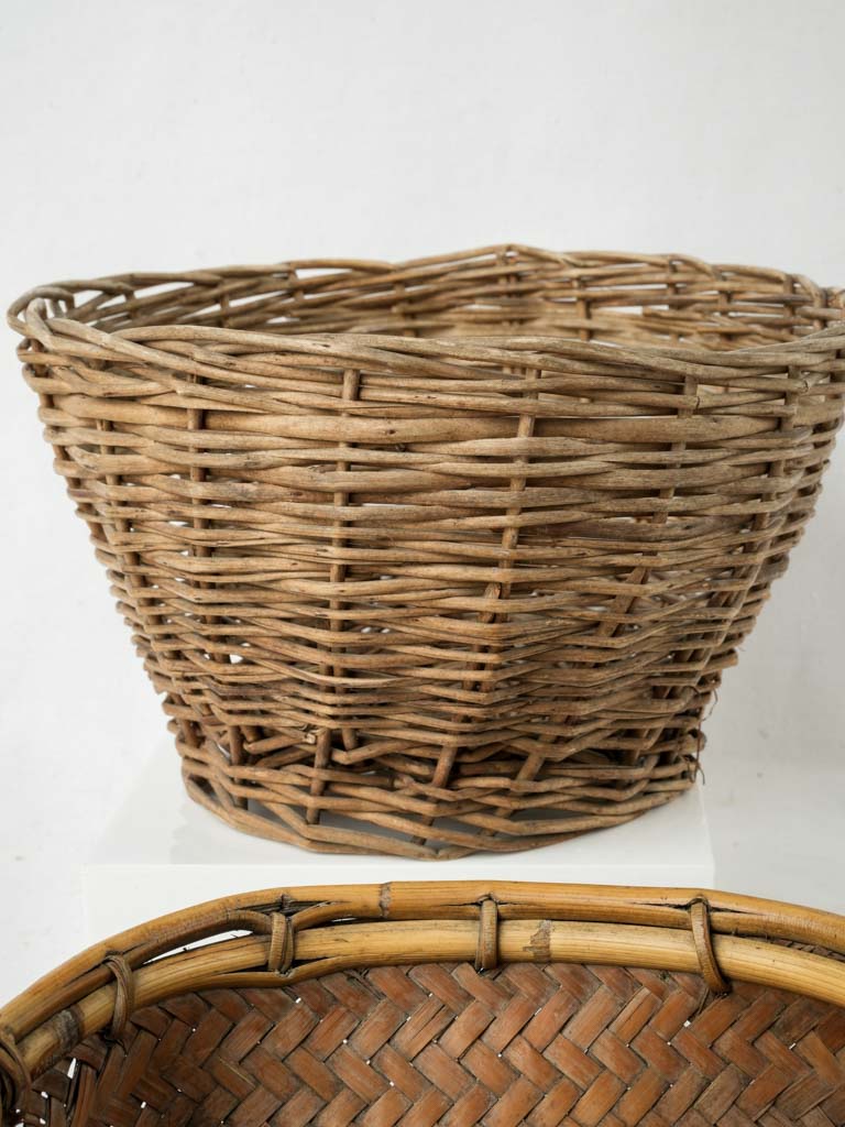 Aged rustic French wicker home accents