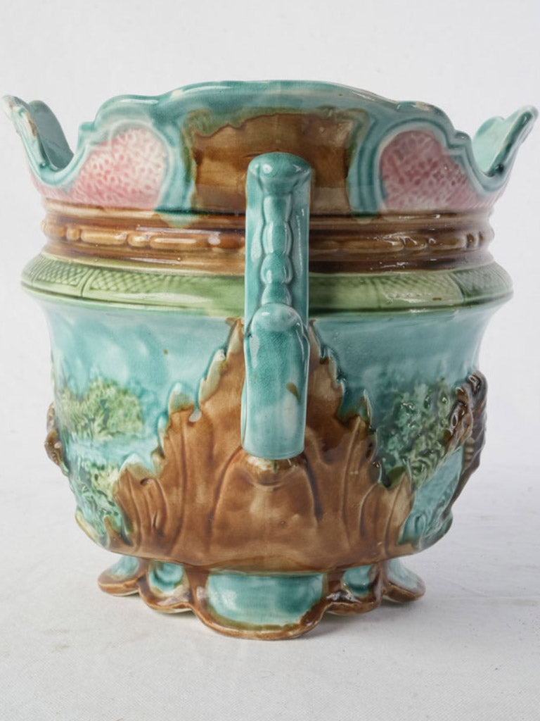 Sculptural aqua and sea green planter
