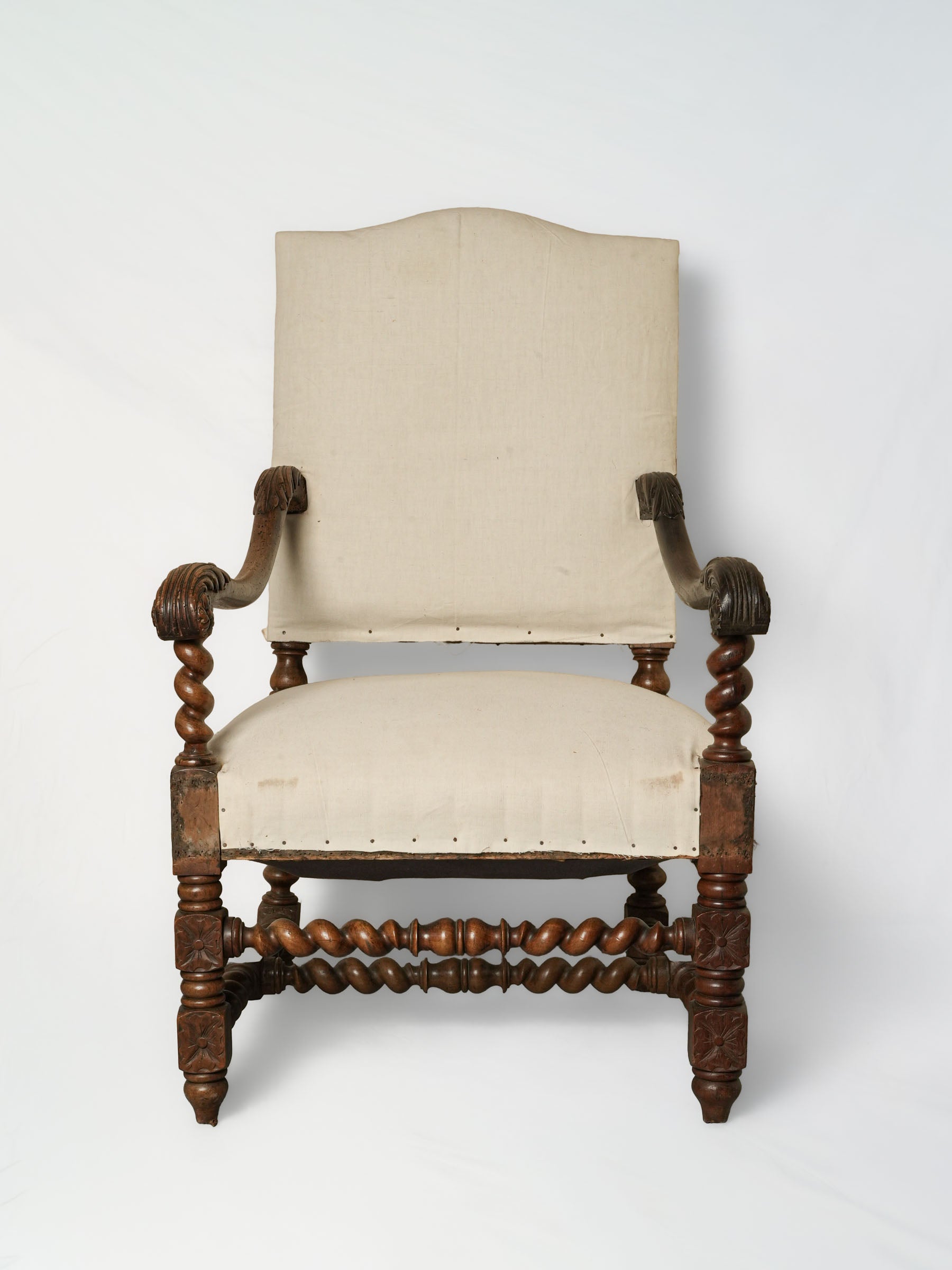 Antique French Louis XIII-Style Armchair, Ready to Upholster