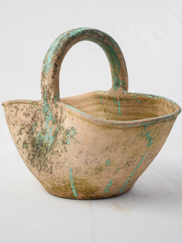 Early 20th-Century French Terracotta Basket W/ Green Patina - 13"