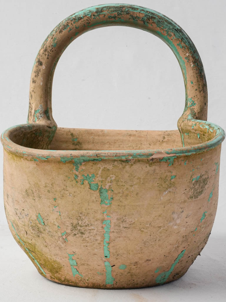 Early 20th-Century French Terracotta Basket W/ Green Patina - 13"