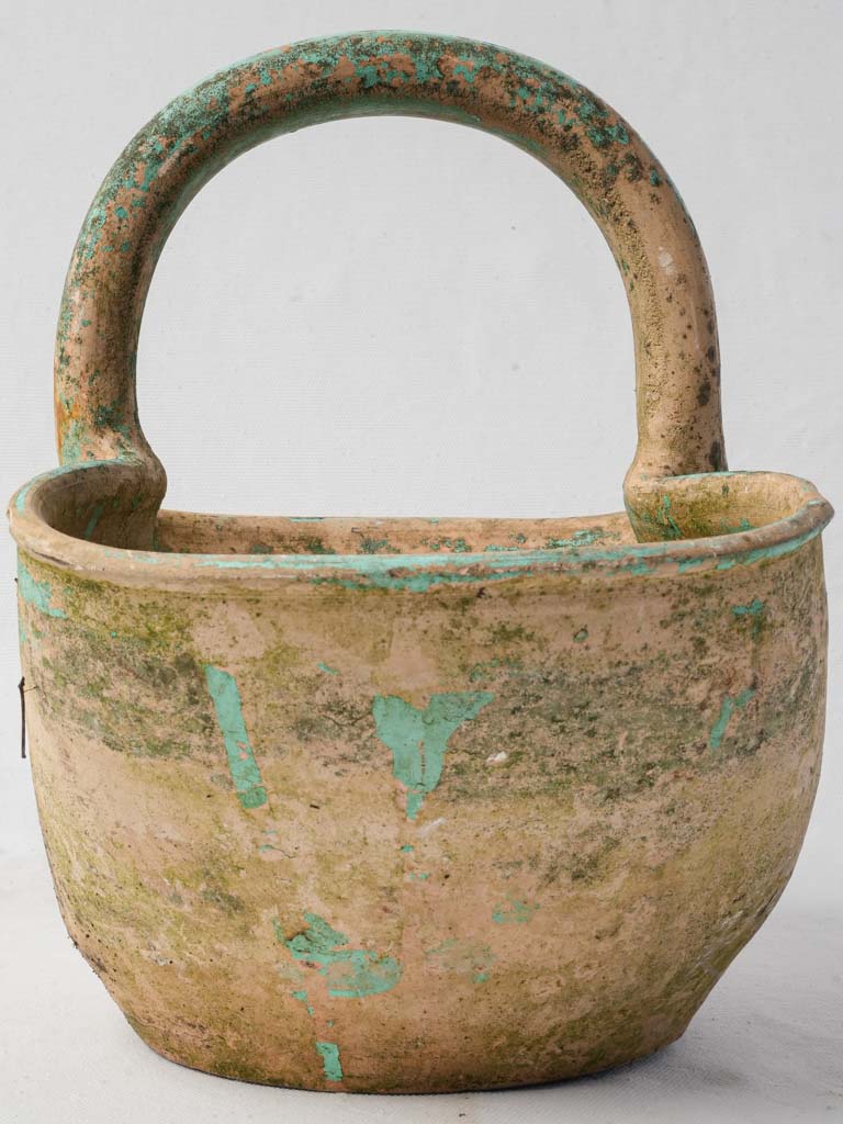 Early 20th-Century French Terracotta Basket W/ Green Patina - 13"
