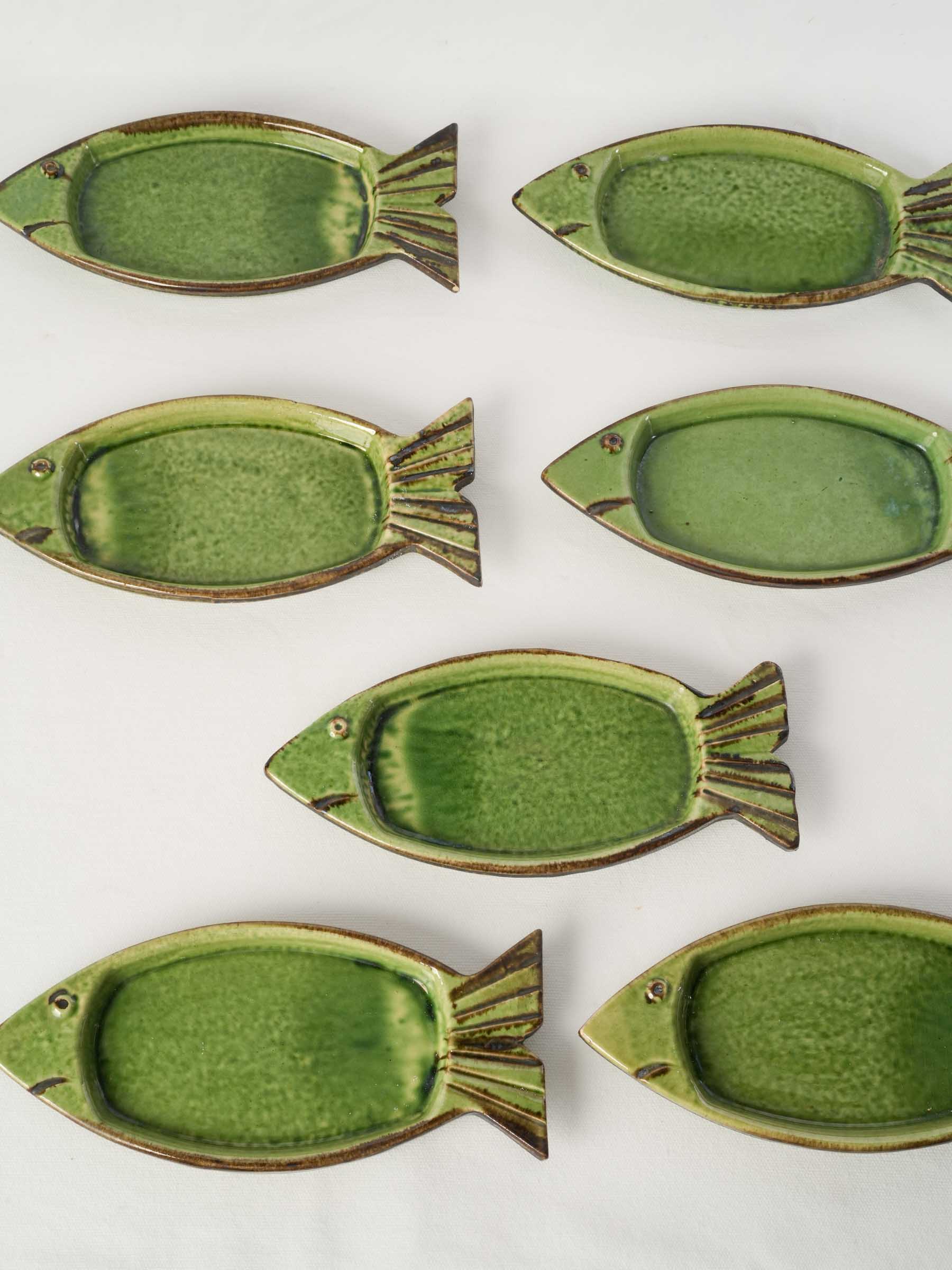 Set of 7 Amusing Fish-Shaped Ceramic Plates, France, circa 1960–70 - 10¾"
