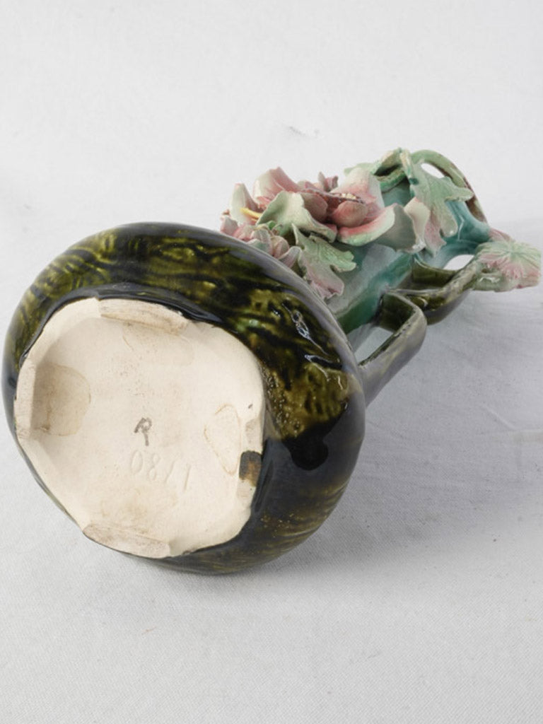 Handcrafted flowing silhouette majolica vase