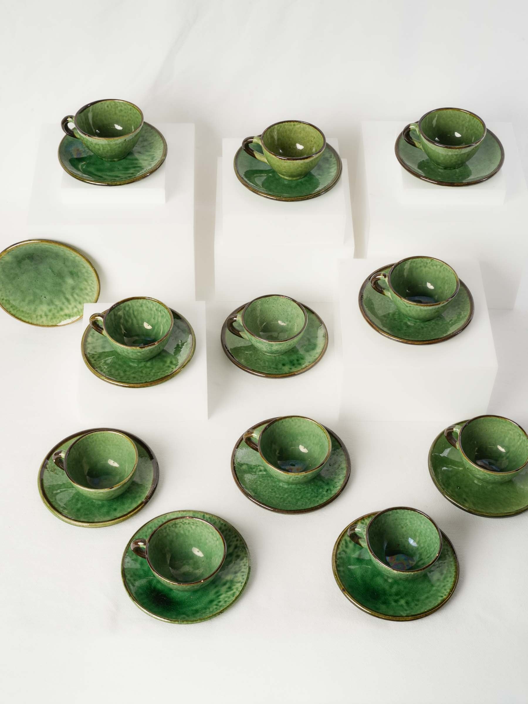 Mid-20th Century Aegitna Vallauris Green Glazed Coffee Service for Eleven