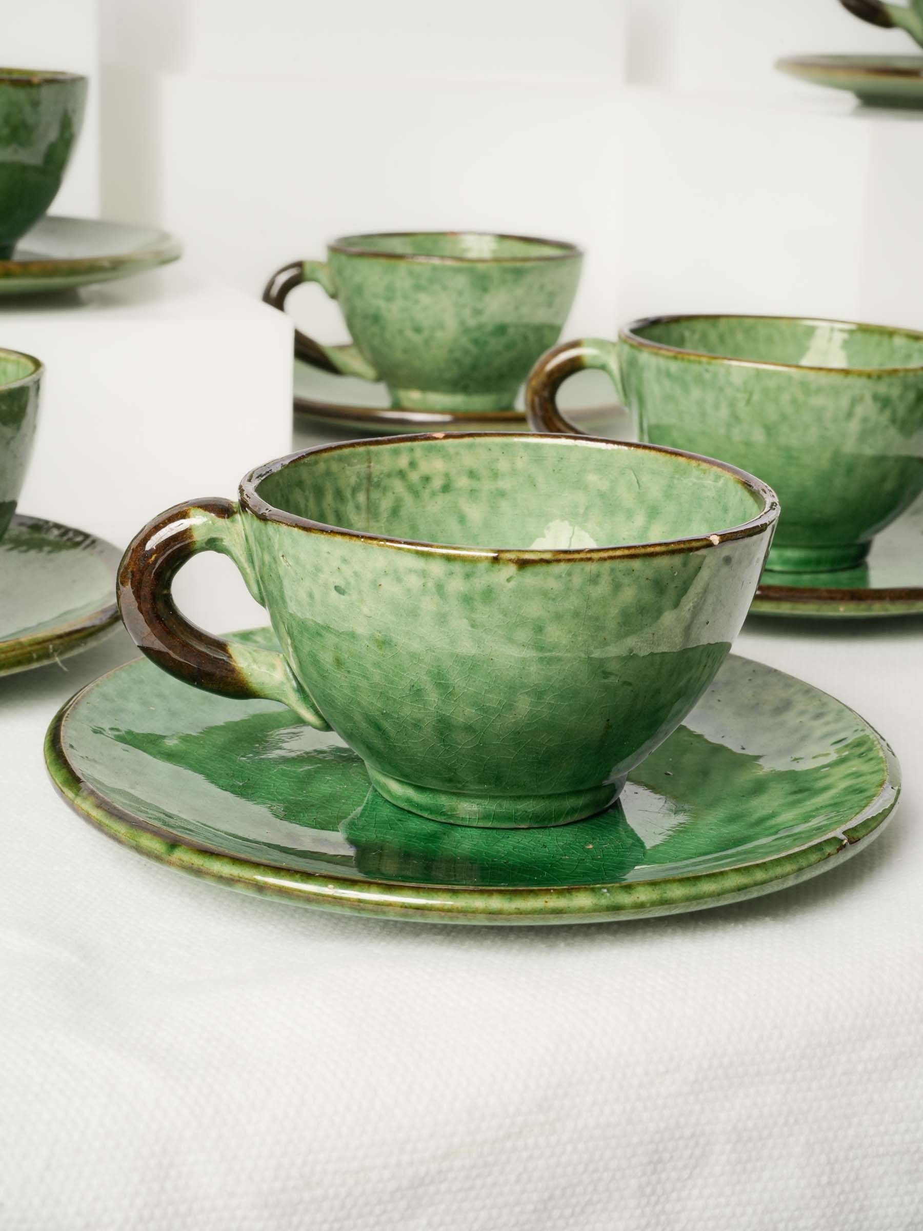 Mid-20th Century Aegitna Vallauris Green Glazed Coffee Service for Eleven