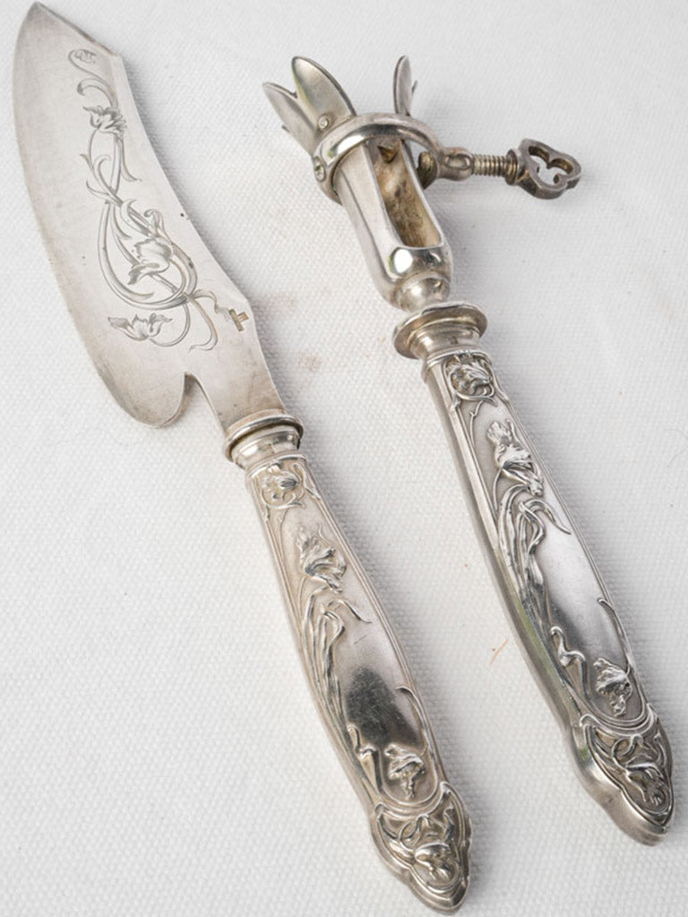 Early 20th-Century French Art Nouveau Silverplate Gigot Lamb Carving Set