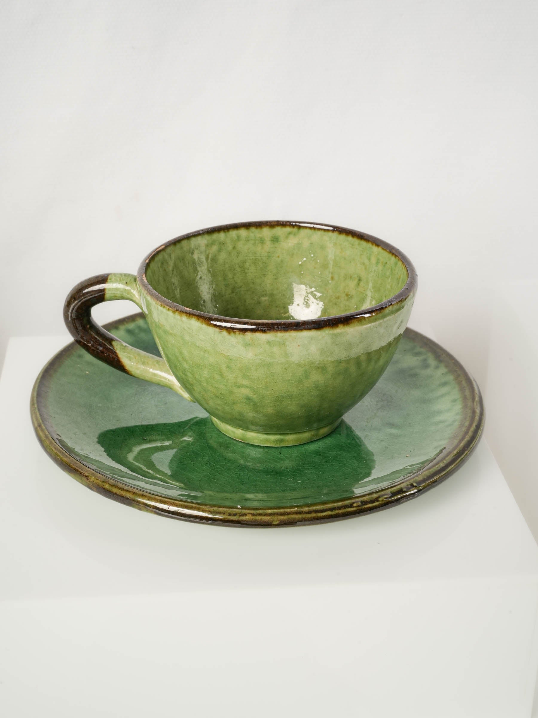 Mid-20th Century Aegitna Vallauris Green Glazed Coffee Service for Eleven