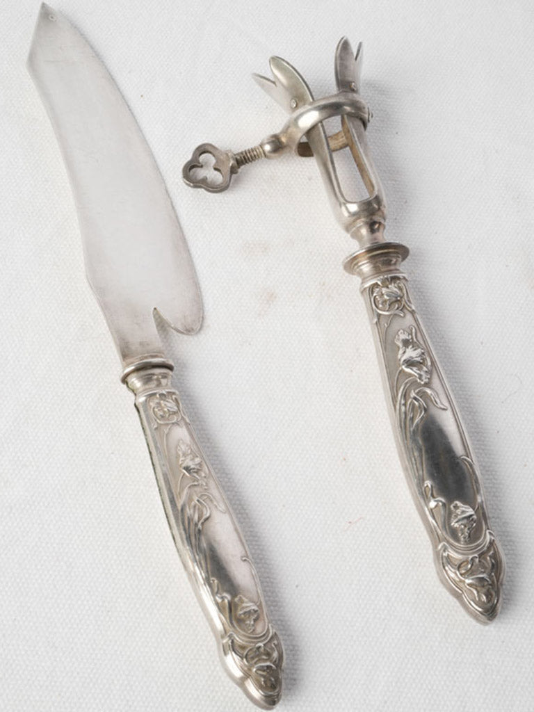 Early 20th-Century French Art Nouveau Silverplate Gigot Lamb Carving Set