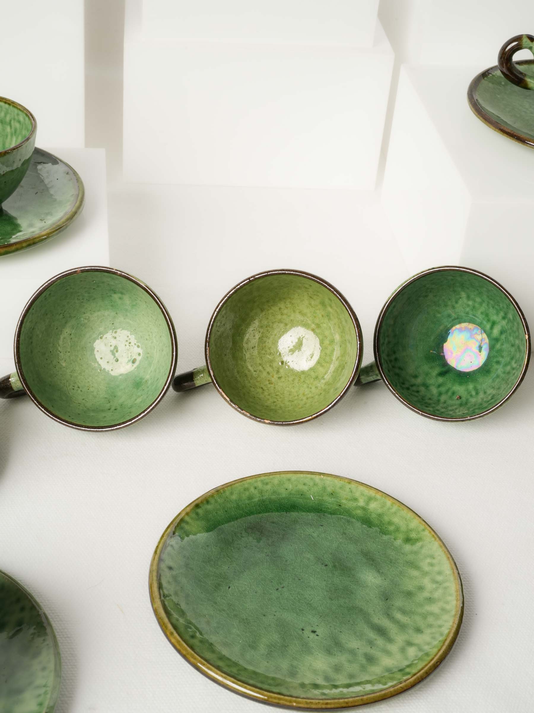 Mid-20th Century Aegitna Vallauris Green Glazed Coffee Service for Eleven