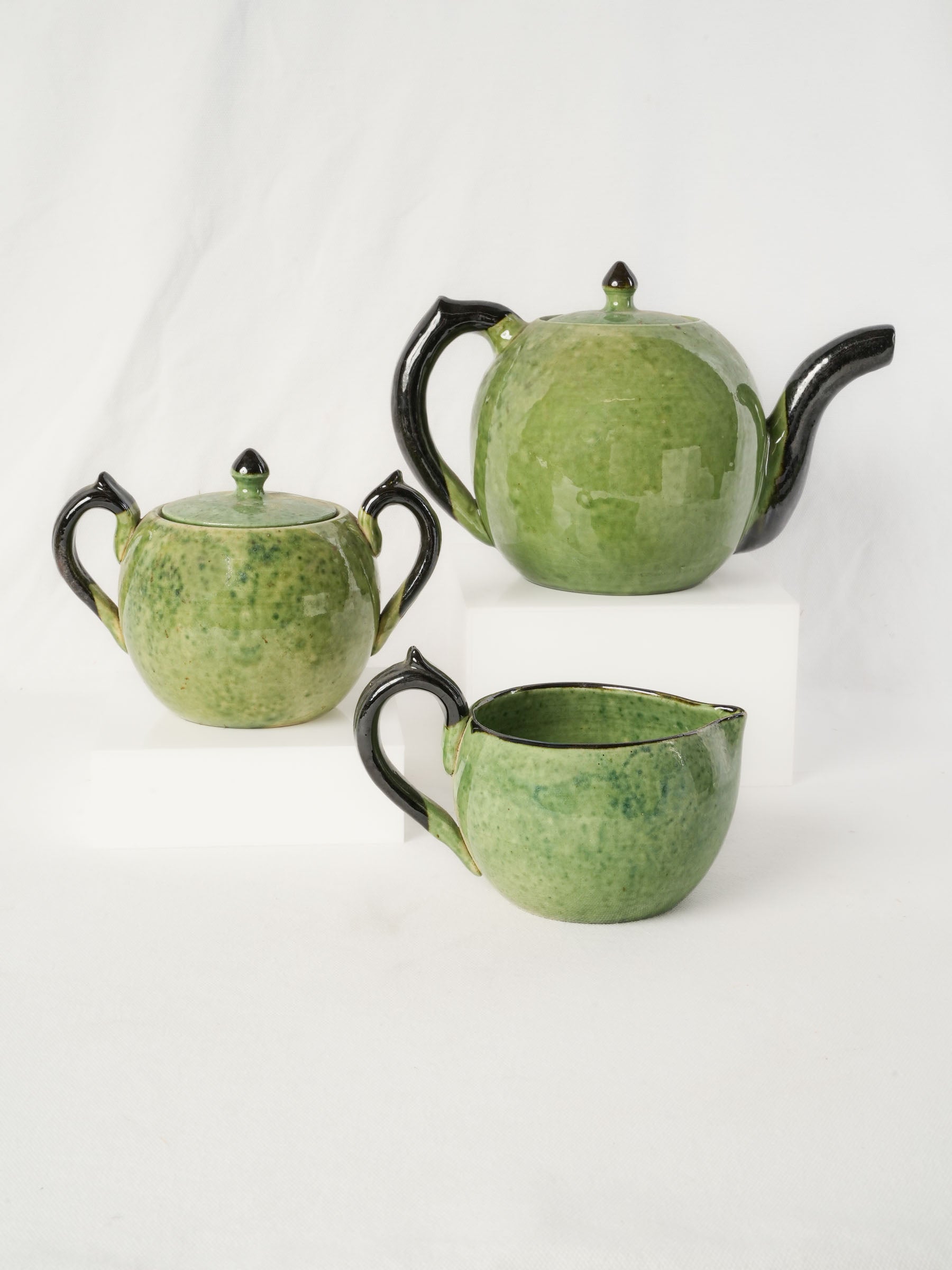 Three-Piece Green-Glazed Tea Set, Vallauris, c. 1960