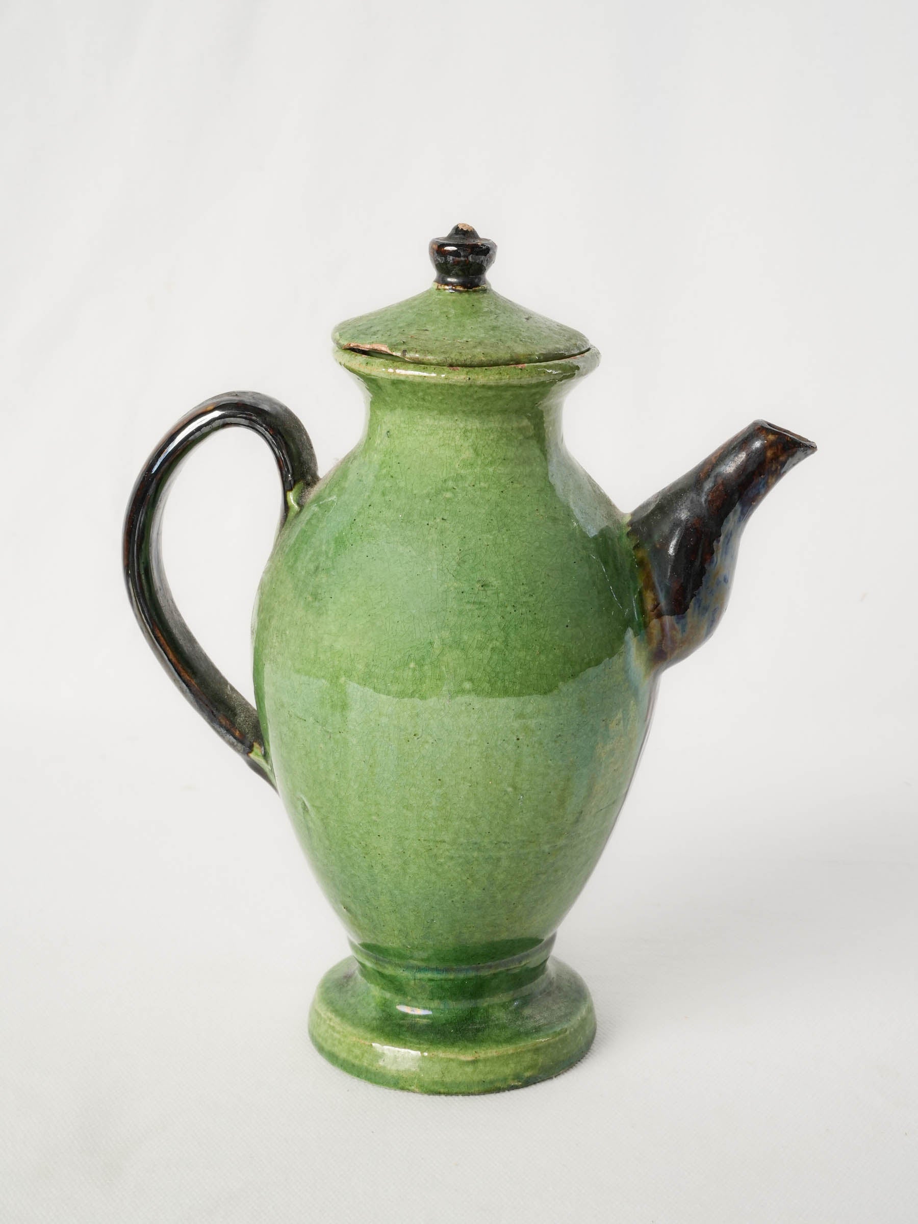 Antique French Green-Glazed Earthenware Coffee Pot, early 20th Century - 10¼"