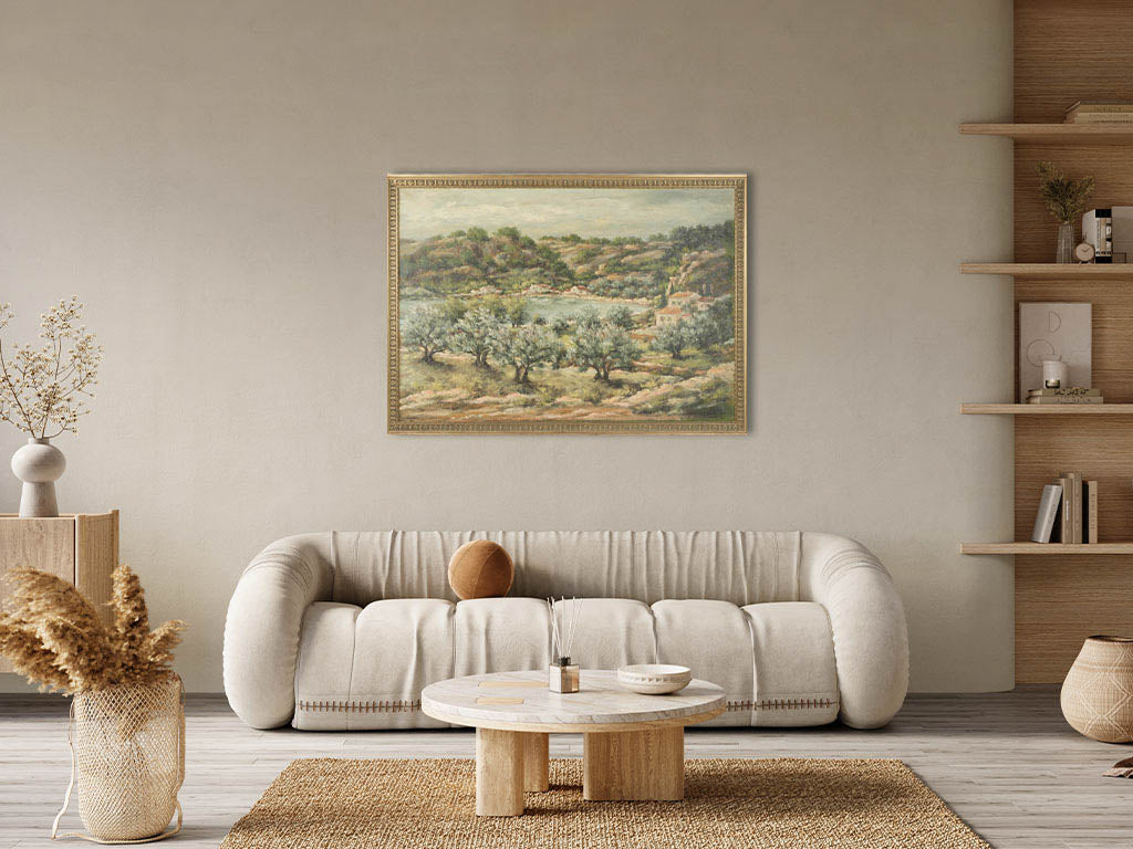 Luminous large framed landscape painting