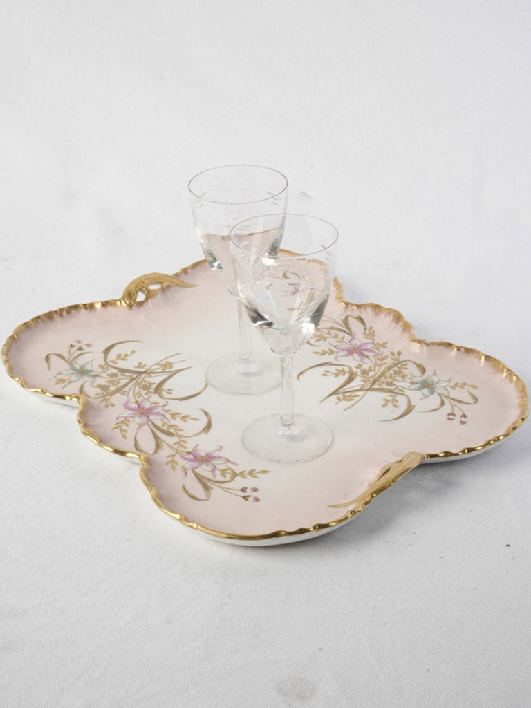 Late 19th Century Limoges Porcelain Tray w/ Hand-Painted Floral Motif and Gilt Rim - 15¾"