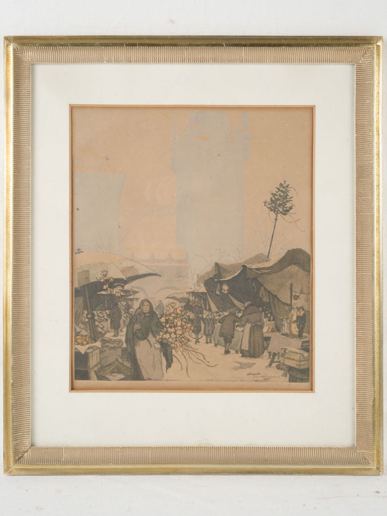 Historic watercolor painting Prague scene