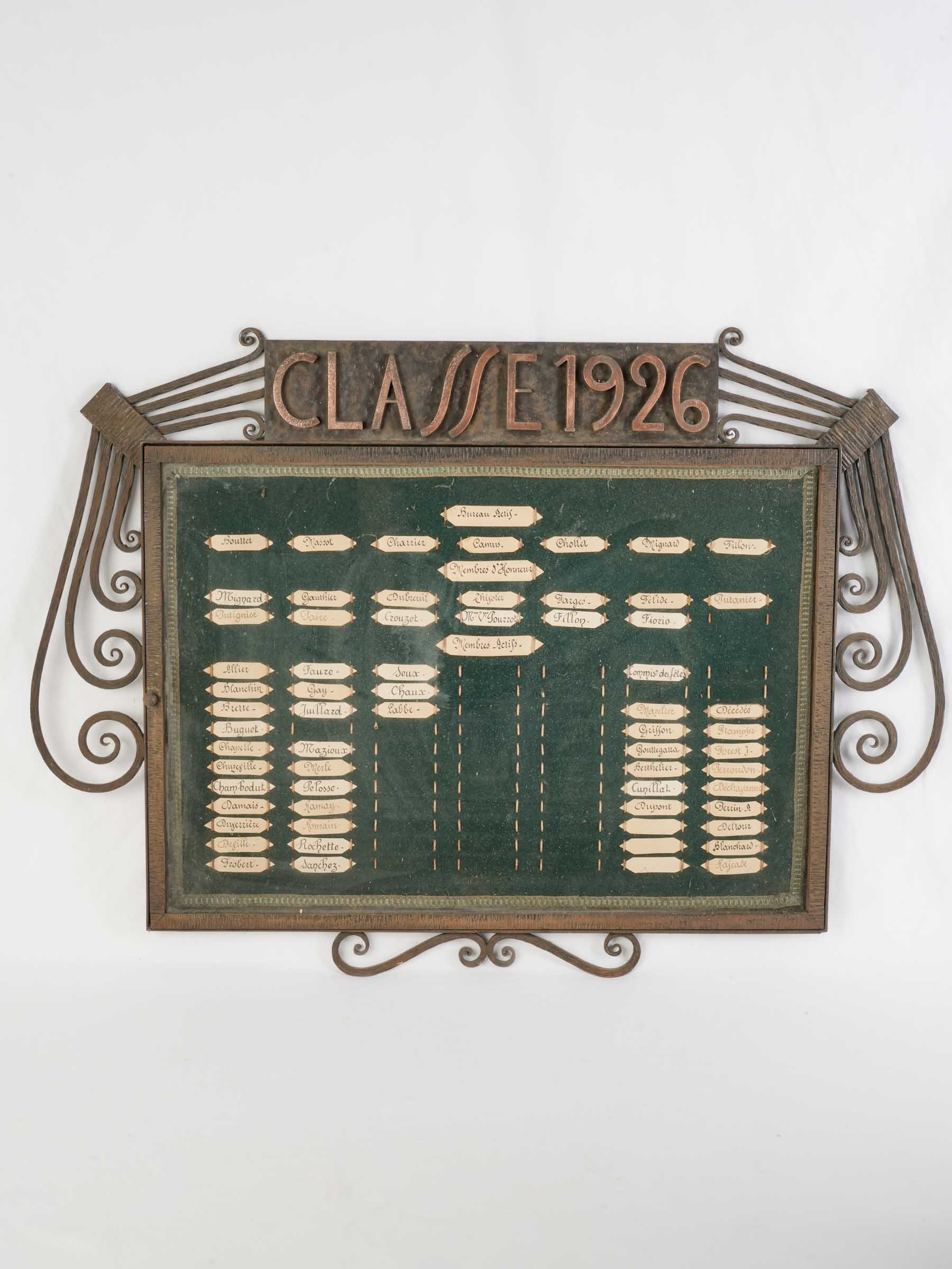 Rare French “Classe 1926” Wrought-Iron and Copper Honor Board, c. 1926 - 26½" x 32¾"