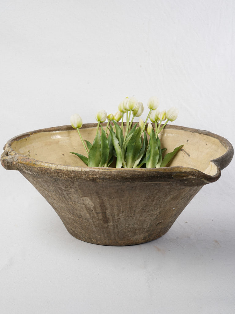 19th-Century Large Provençal Tian Bowl W/ Pale Yellow Glaze - 26¾"