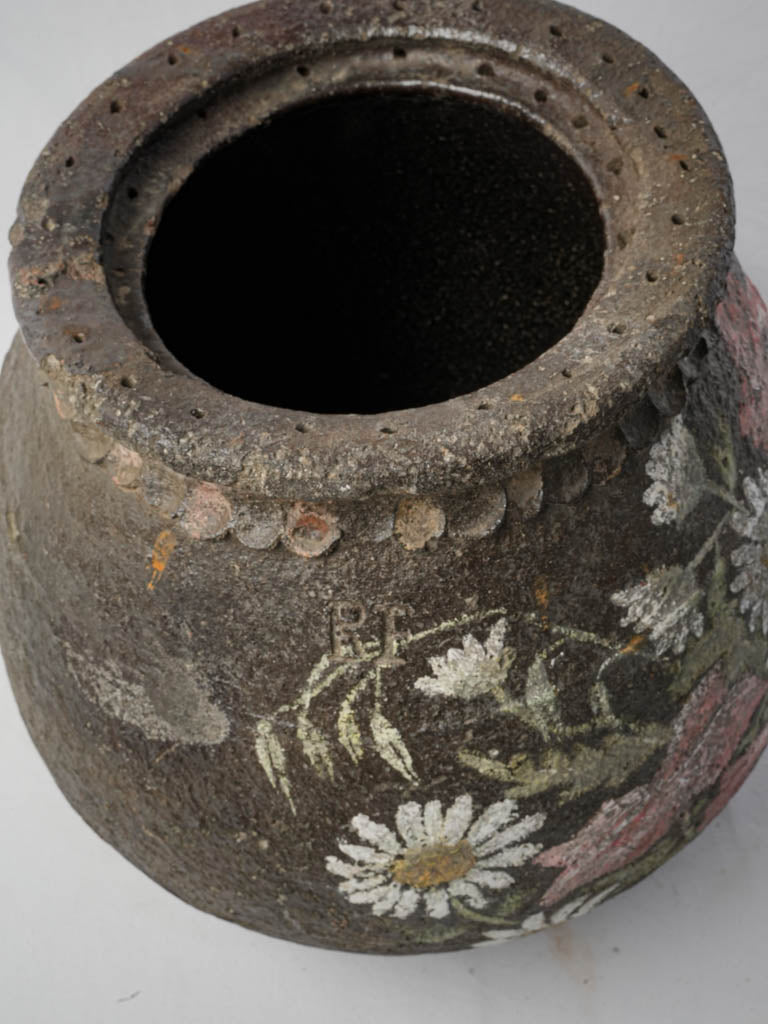 Late 19th-Century Terracotta "Ponne Charentaise" W/ 20th-Century Floral Painting - 15¼"