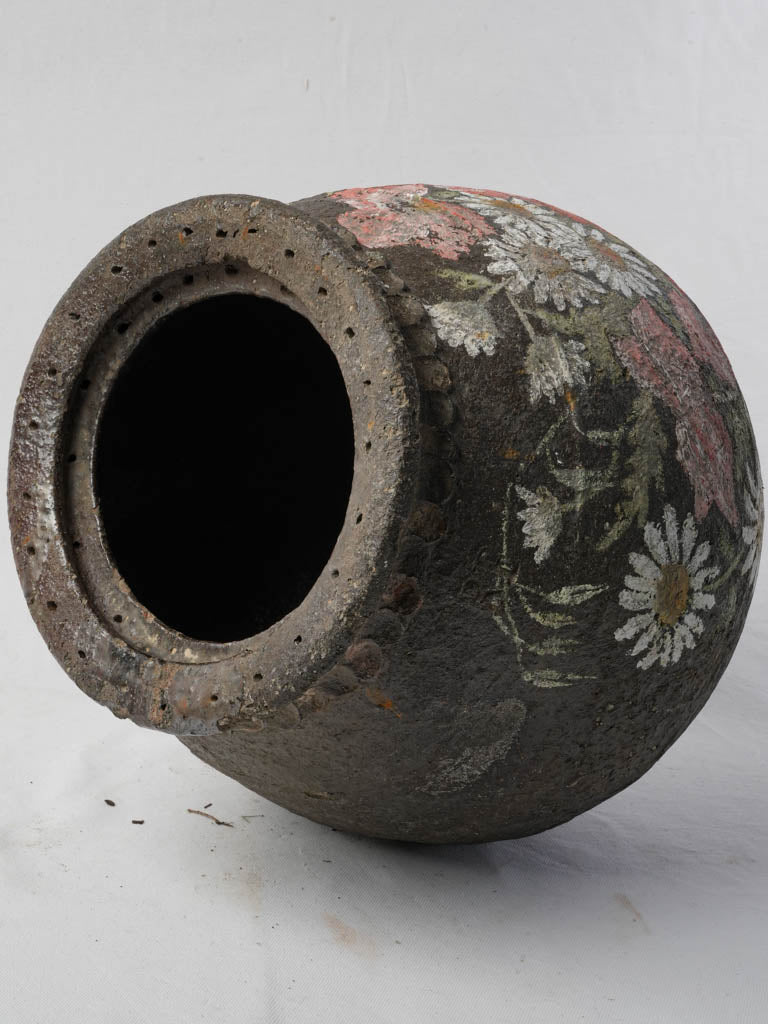 Late 19th-Century Terracotta "Ponne Charentaise" W/ 20th-Century Floral Painting - 15¼"