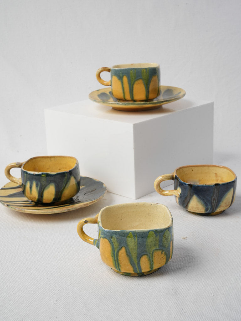 4 Adorable 1960s French Mid-Century Hand-Crafted Ceramic Coffee Cups