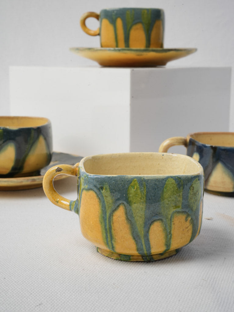 Mid-century handcrafted ceramic cups set