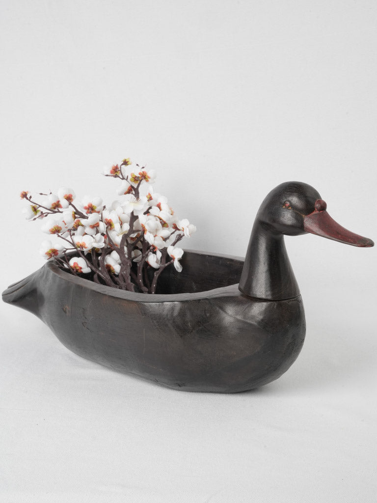 Vintage, French, Wood, Blackened, Sculptural Duck Bowl