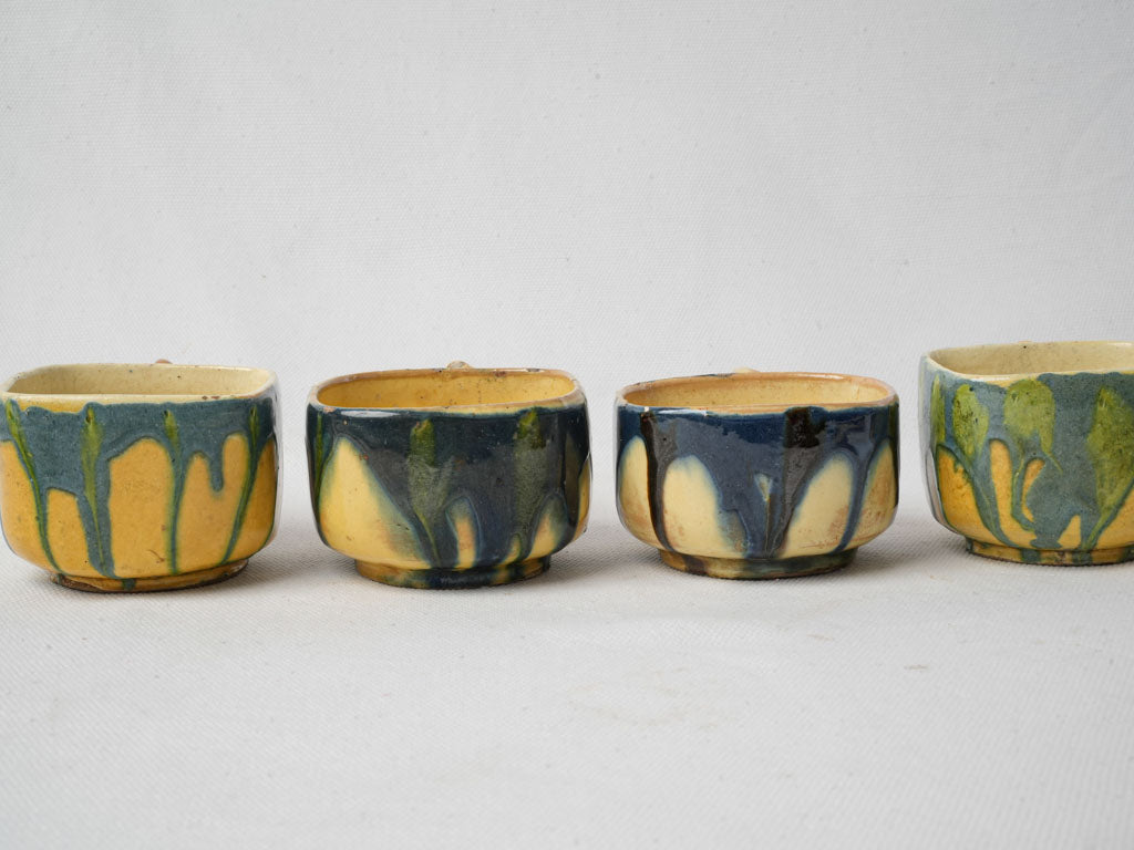 4 Adorable 1960s French Mid-Century Hand-Crafted Ceramic Coffee Cups