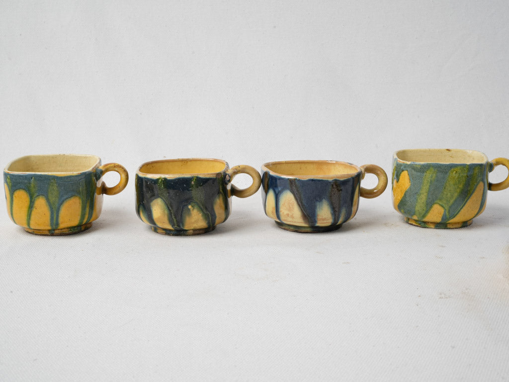 4 Adorable 1960s French Mid-Century Hand-Crafted Ceramic Coffee Cups